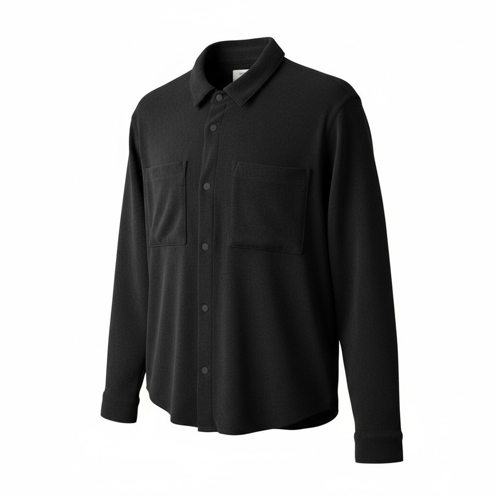 Mode of One Corduroy Long Sleeve Snap Front Solid Color Men's Shirt Black S